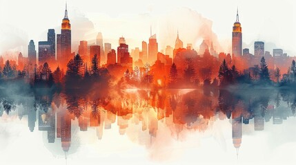 Illustration City Skyline with Skyscrapers