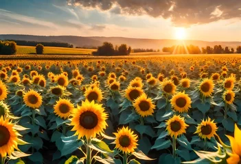 Poster sunflower field at sunset © Shahzad