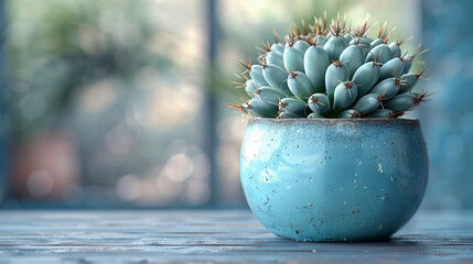 Cactus in a pot on a wooden table. - Powered by Adobe