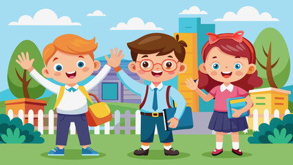 happy cute kids go home from school vector walk