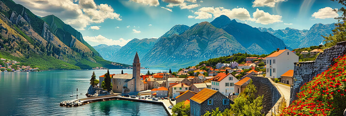 Mediterranean Gem: The Historic Town of Kotor, Montenegro, Nestled Between Mountains and Sea - obrazy, fototapety, plakaty
