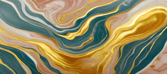 Elegance Fluid Marble Abstract Texture Background. Artistic Colorful and Golden Textured....