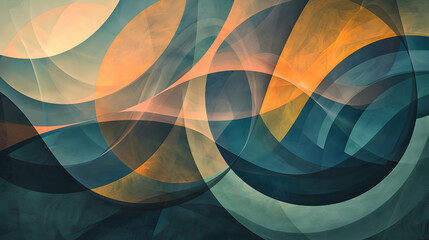 Layers of muted hues intertwine, forming a hypnotic dance of intersecting lines and circles that...