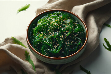 Seaweed Salad bowl on a canvas cloth - 770646189