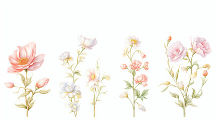 Obraz na płótnie Canvas Vintage Botanical Illustrations of Various Flowers