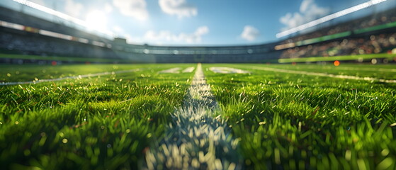Rugby, green field, American football, race track, practice field with stadium, sport field - obrazy, fototapety, plakaty