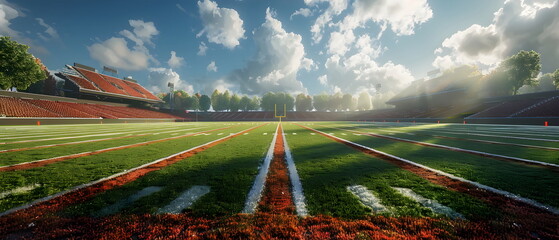 Rugby, green field, American football, race track, practice field with stadium, sport field - obrazy, fototapety, plakaty