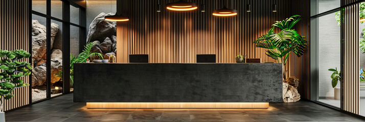 Minimalist Business Reception Area, Modern Design with Elegant Furniture and Bright, Welcoming Atmosphere