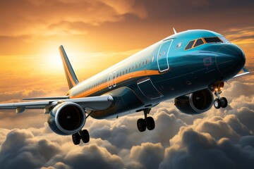 Fototapeta premium a cargo airplane ascending into the sky from a busy airport, symbolizing the vital role of air freight in linking global supply networks.