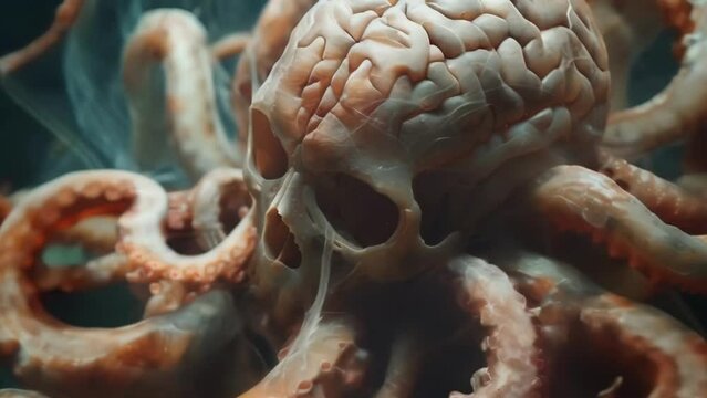 A closeup image of a human brain with a serpentlike energy coiled around it representing the transformative power of Kundalini rising through the mind and body.