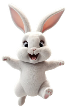 a White bunny rabbit running dancing in front of a Transparent background