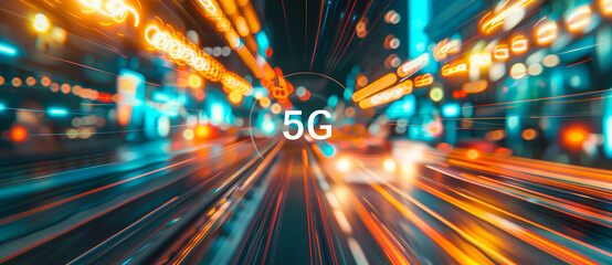 5G technology background with the speed of light and 
