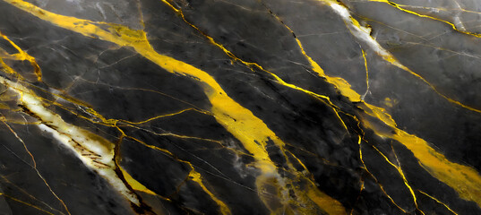 grunge texture background,black marble background with yellow veins. Generative AI.