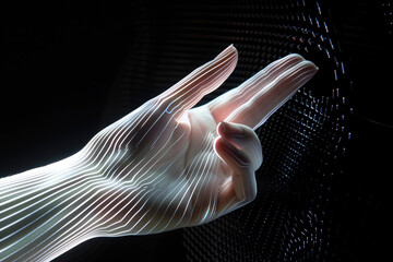 Futuristic digital technology 3D scan at composite rendering of human hand for biometric identity Generative AI - Powered by Adobe