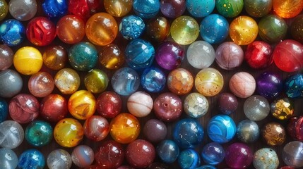 Fototapeta na wymiar vibrantly colored metal balls or spheres or beads 