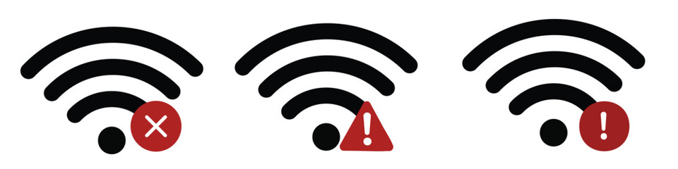 Wifi and wireless problem icon. Internet connection problem icons. Wifi signal wireless connection - obrazy, fototapety, plakaty