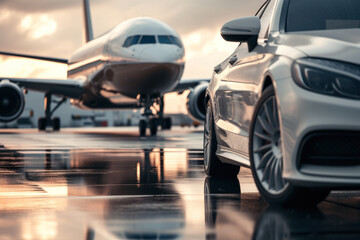 Fototapeta na wymiar Airport transfer service with luxury car in business class Generative AI