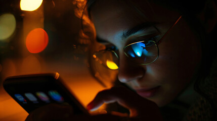 A smartphone screen showing social media at late hours depicting digital addiction. - obrazy, fototapety, plakaty