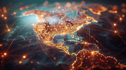 Interconnected global trade routes highlighted on world trade map