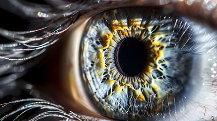 Macro eye, realistic photo, pupil close up by an ophthalmologist, eye clinic, diagnosis