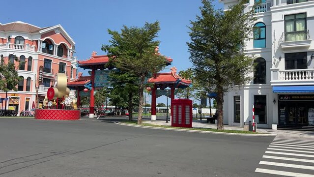 Vietnam Grand World Phu Quoc. famous entertainment, entertainment and shopping complex in Phu Quoc, Kien Giang province, VN. Colorful buildings like in Venice Italy in city Grand World