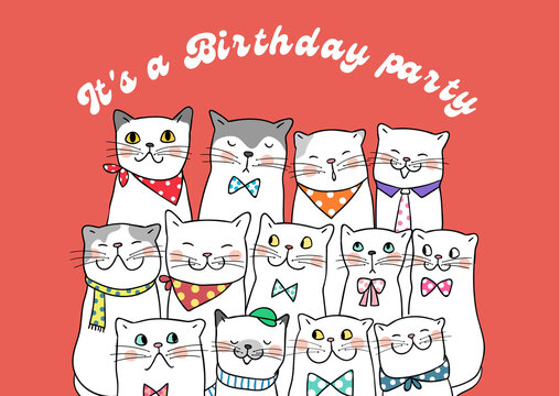 Red White Illustrated Cat Birthday Card