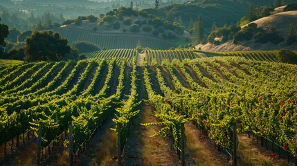 A sprawling sun-drenched vineyard at the peak of harvest showcasing the bounty and beauty of the...