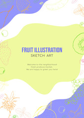 Fototapeta na wymiar Fruit sketch art illustration poster template