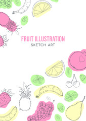 Fruit illustration sketch style bright spots poster design