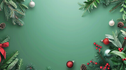 Green Christmas fir branch background with space for text, generative ai