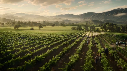 Fotobehang vineyards, plantations, wine production, sunset, sunrise, mountain view, wine industry © Gita