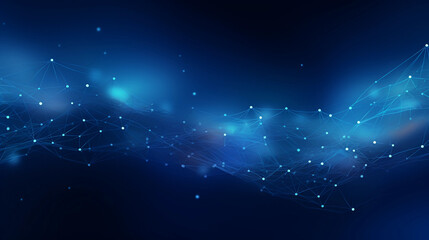 Abstract blue background with interweaving of colored dots and lines, Wave of dots and weave lines. Abstract background. Network connection structure. 