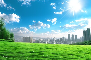 A city skyline with a large park in the middle