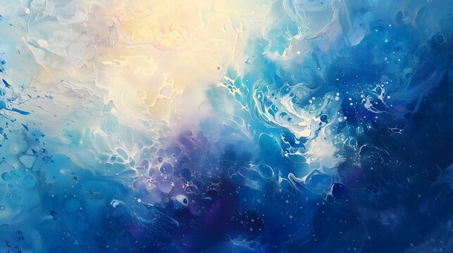 Fluid Art Painting with Blue and White Swirls Abstract Background