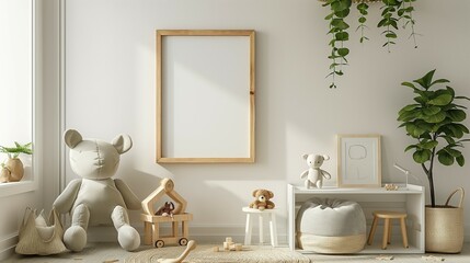 Fototapeta na wymiar frame Mockup, baby room home interior, 3d render