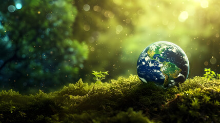 Fototapeta na wymiar Planet Earth in Lush Green Forest Environment Conservation Concept