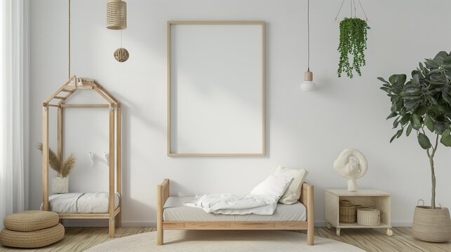 frame Mockup, baby room home interior, 3d render
