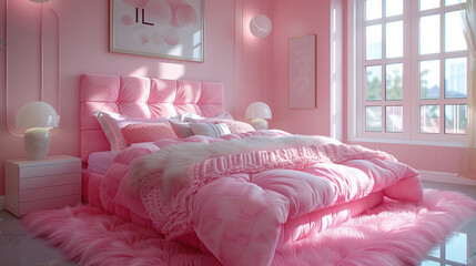pink bedroom - obrazy, fototapety, plakaty