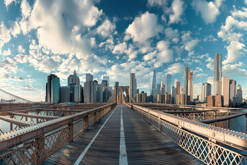 Awesome architectural detail scenery view Brooklyn Bridge, New York City USA AI Generation