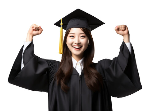 Pretty Female Asian Celebrating Graduation Isolated on Transparent Background
