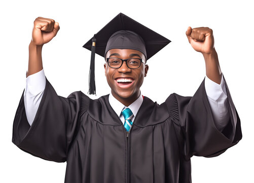 Happy African American Celebrating Graduation Isolated on Transparent Background
