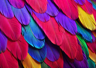 Obraz premium Colorful feathers background. Close up of colorful feathers texture background.
