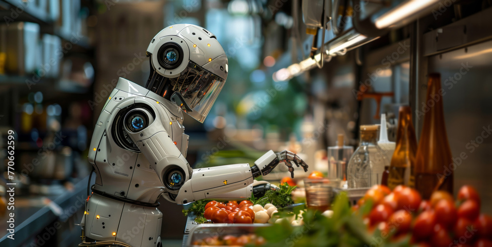 Aufkleber Robot Standing in Front of Counter