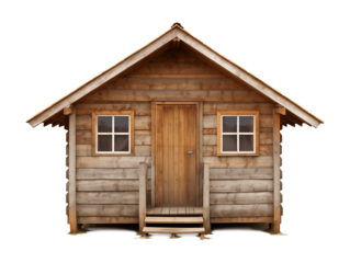 Wood Shack Front View Isolated on Transparent Background
