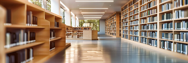 Modern Library Interior, Filled with Books and Knowledge, Offering a Quiet Space for Study and Research