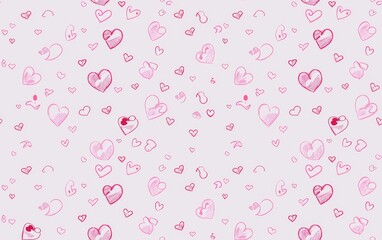 A pink background with many hearts scattered throughout