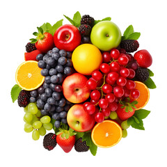 Fruits Top View Isolated on Transparent Background
