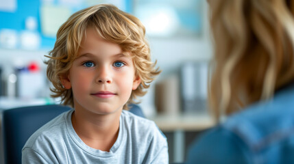 Portrait of an attentive young boy engaged in a conversation.