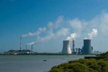 Power plant smoke stack and chimney
