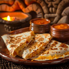 A plate of food with a tortilla wrapped around a piece of cheese